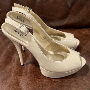 Diba Cream Patent Peep-Toe Heels
